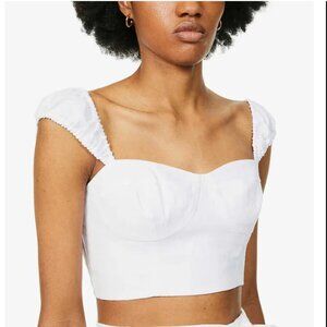 Reformation Clyde Linen Cropped Top Smocked Size 10 White Soft Girl Flax Linen